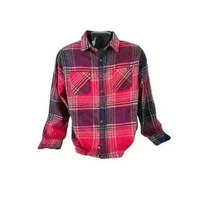 Mens Heavy Flannel Shacket Size L Large Plaid Red Grey Thick Lumberjack Soft VGC